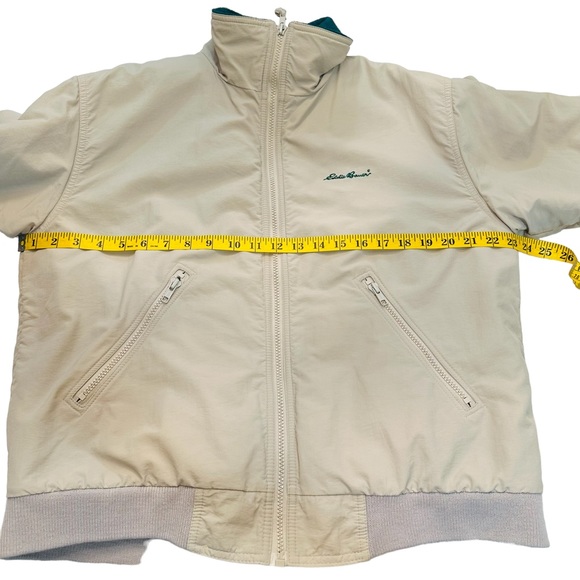 Eddie Bauer beige, tan with green fleece jacket men’s or unisex Sz s - Picture 9 of 13